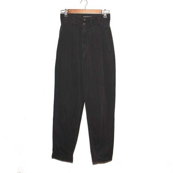 Vintage Paris Sport Club High Waist Cuffed Hem Tapered Pants Size 8 Black Cotton - Picture 1 of 10